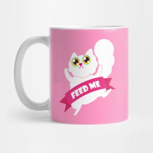 Feed Me White Fluffy Cat Mug